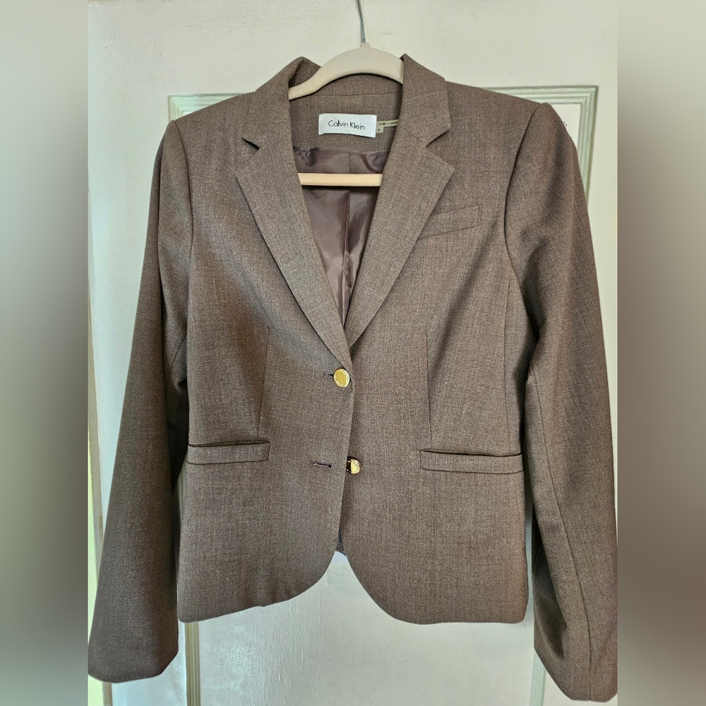 Calvin Klein 2 button brown Heather blazer sz 4